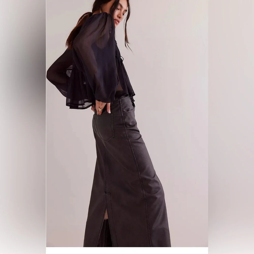 Free People We The Free Astoria Vegan Maxi Skirt. NWT. Charcoal - Picture 5 of 5